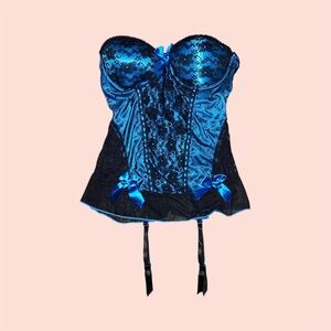 Blue Floral Lace Bustier Top